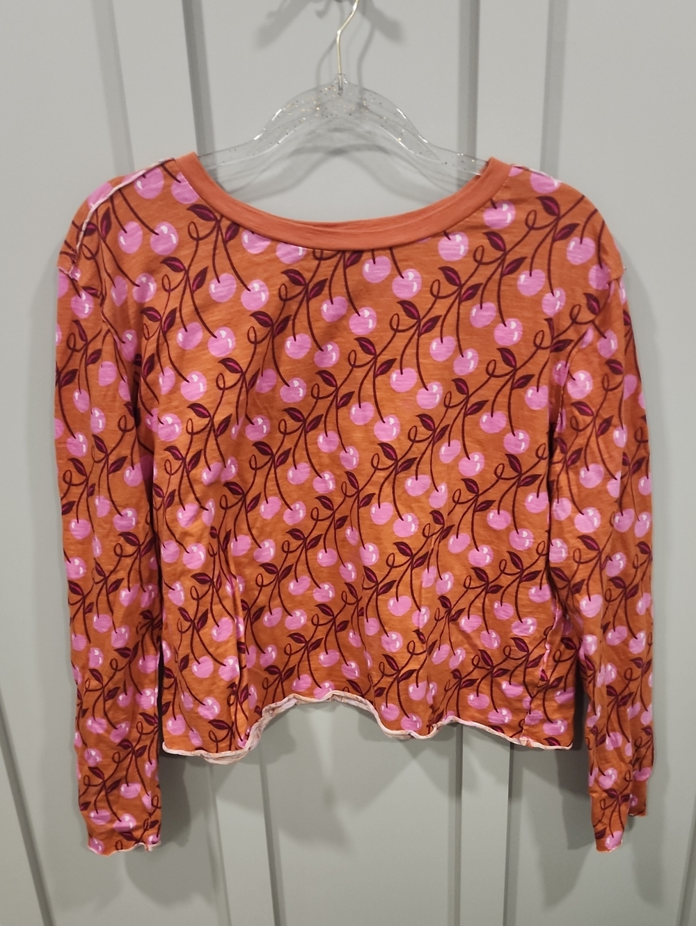 MAEVE BY ANTHROPOLOGY     Women’s Orange Cherry Print Long-Sleeve Top